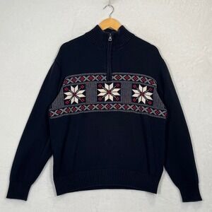 Weatherproof Navy Blue Fair Isle Quarter Zip Sweater XL